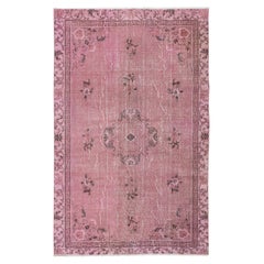 Vintage 6x9.5 Ft Art Deco Chinese Light Pink Floor Rug, Handmade Modern Wool Carpet