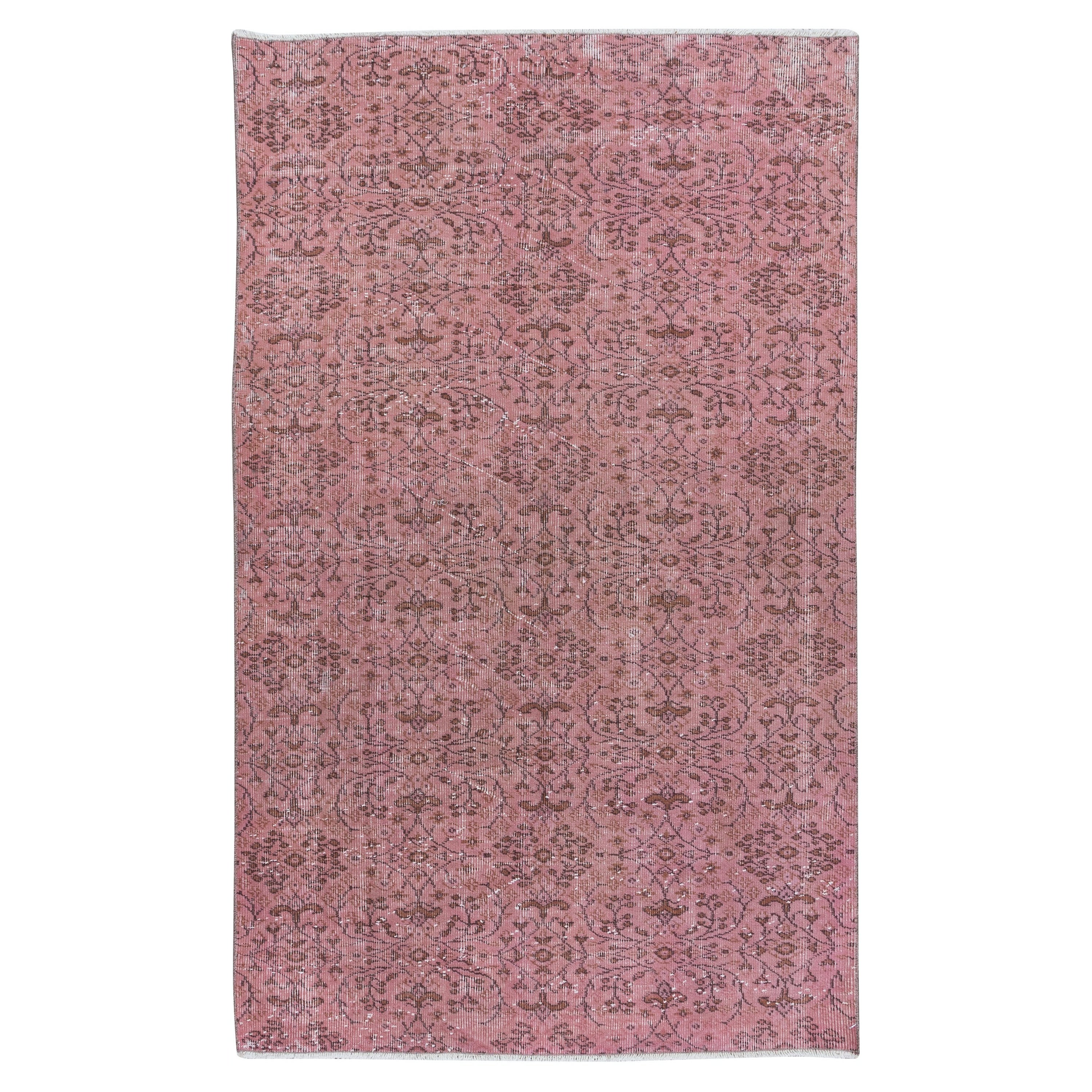 4.3x6.6 Ft Soft Pink Handmade Turkish Indoor Outdoor Rug with Floral Design For Sale