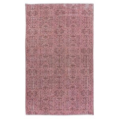 Vintage 4.3x6.6 Ft Soft Pink Handmade Turkish Indoor Outdoor Rug with Floral Design