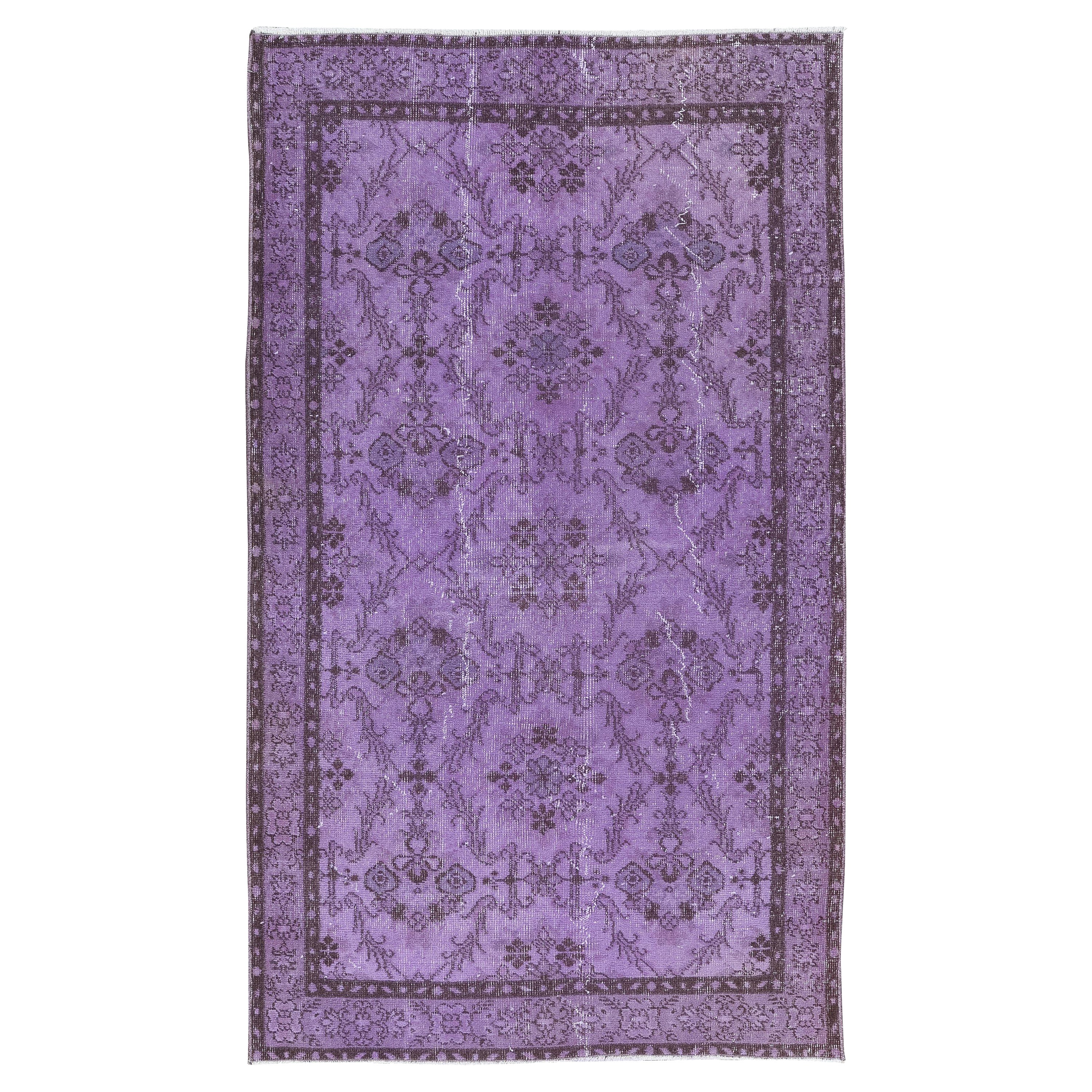 4x6.5 Ft Turkish Handmade Accent Rug in Purple, Great for Modern Interiors For Sale