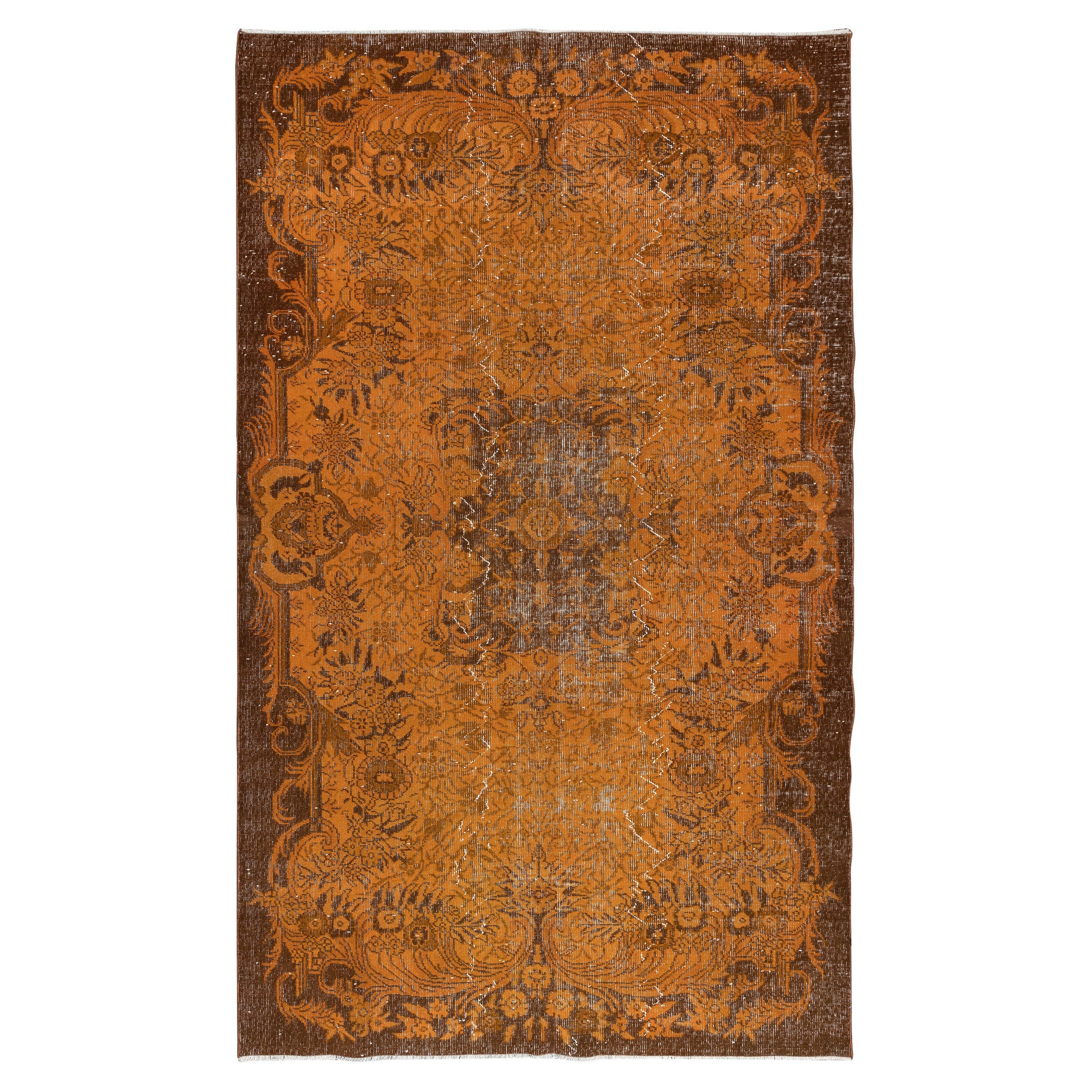 6x10 Ft Modern Handmade Rug in Orange, Vintage Turkish Carpet, Floor Covering For Sale