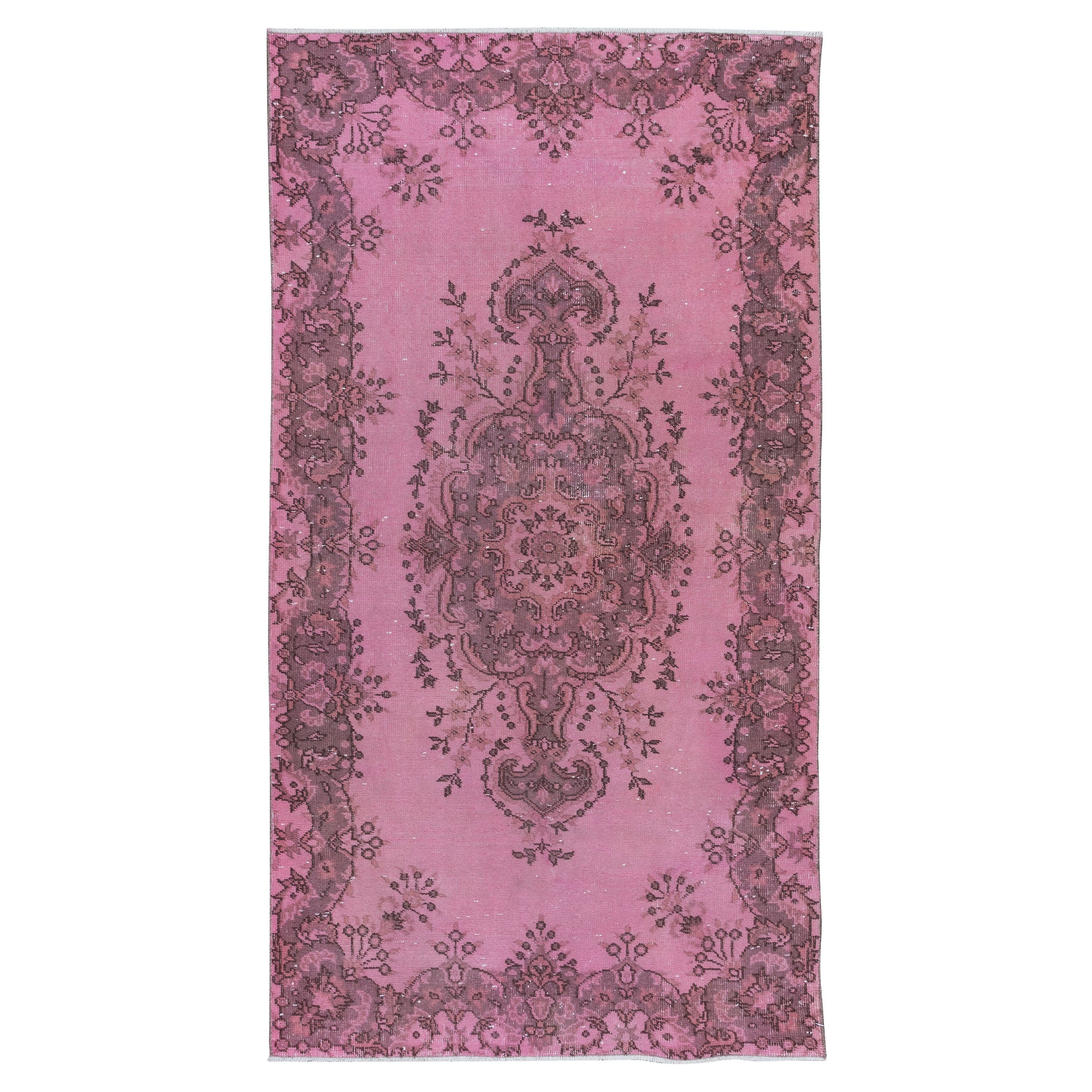 4x7 Ft Handmade Turkish Accent Rug in Pink, Rustic Small Kitchen Rug For Sale