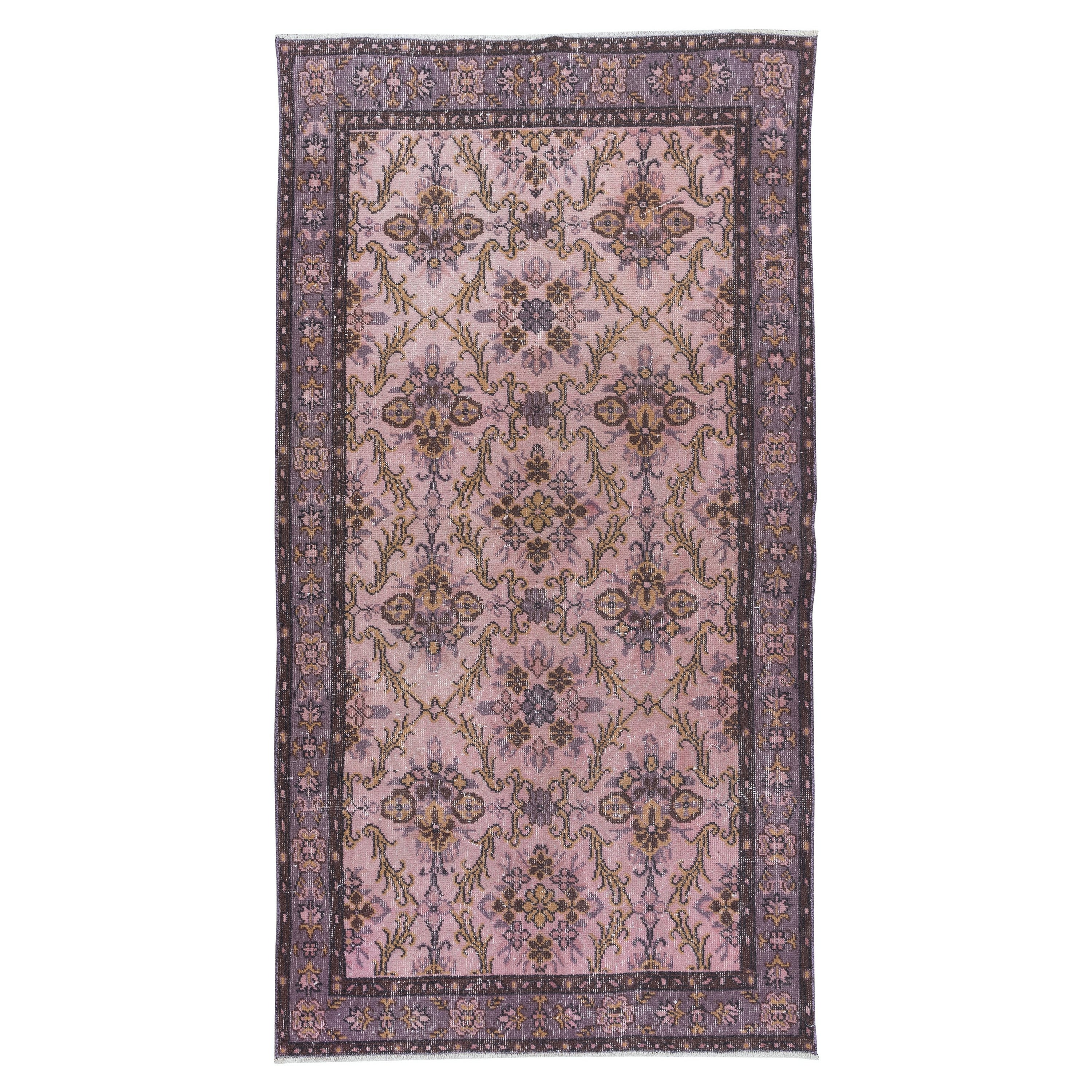 3.8x7 Ft Handmade Turkish Light Pink Rug, Modern Home Decor Floral Carpet (tapis floral)