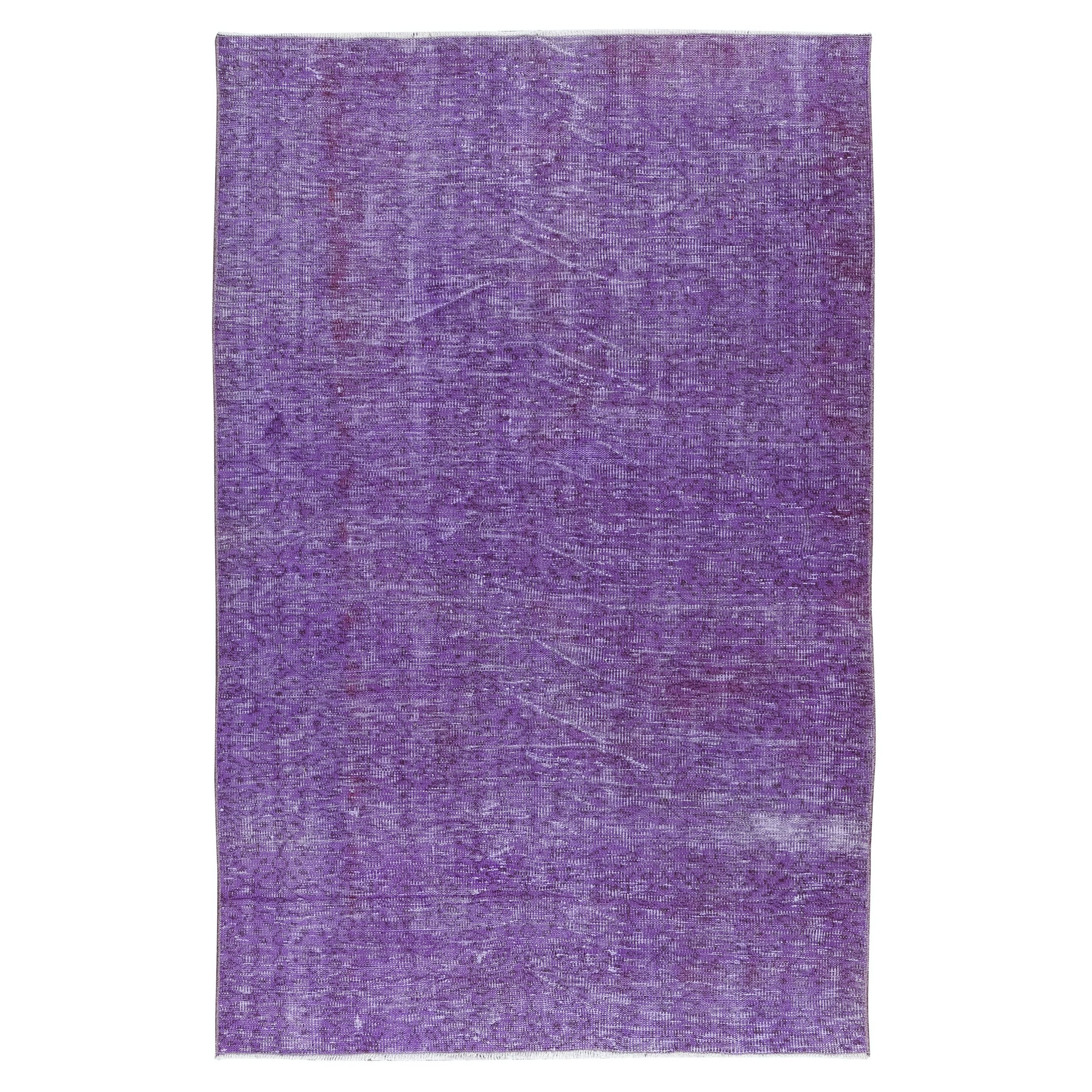 4.8x7.5 Ft Royal Purple Handknotted Room Size Area Rug. Modern Turkish Carpet For Sale
