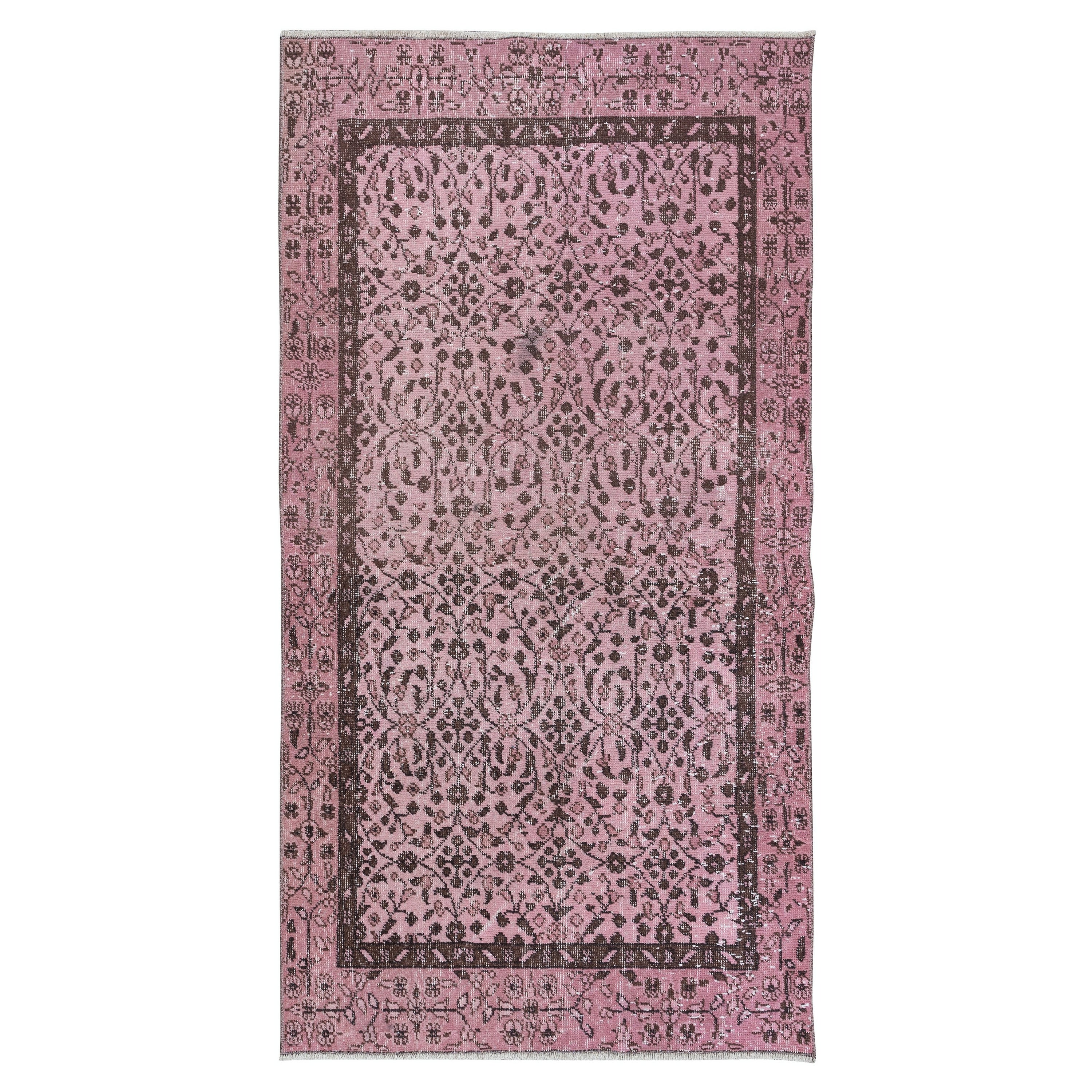 3.5x6.5 Ft Light Pink Handmade Turkish Small Rug, Floral Pattern Floor Covering For Sale
