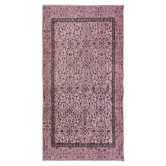 Handgefertigter türkischer kleiner 3,5x6,5 Ft hellrosa handgefertigter Teppich mit Blumenmuster und Bodenbezug
