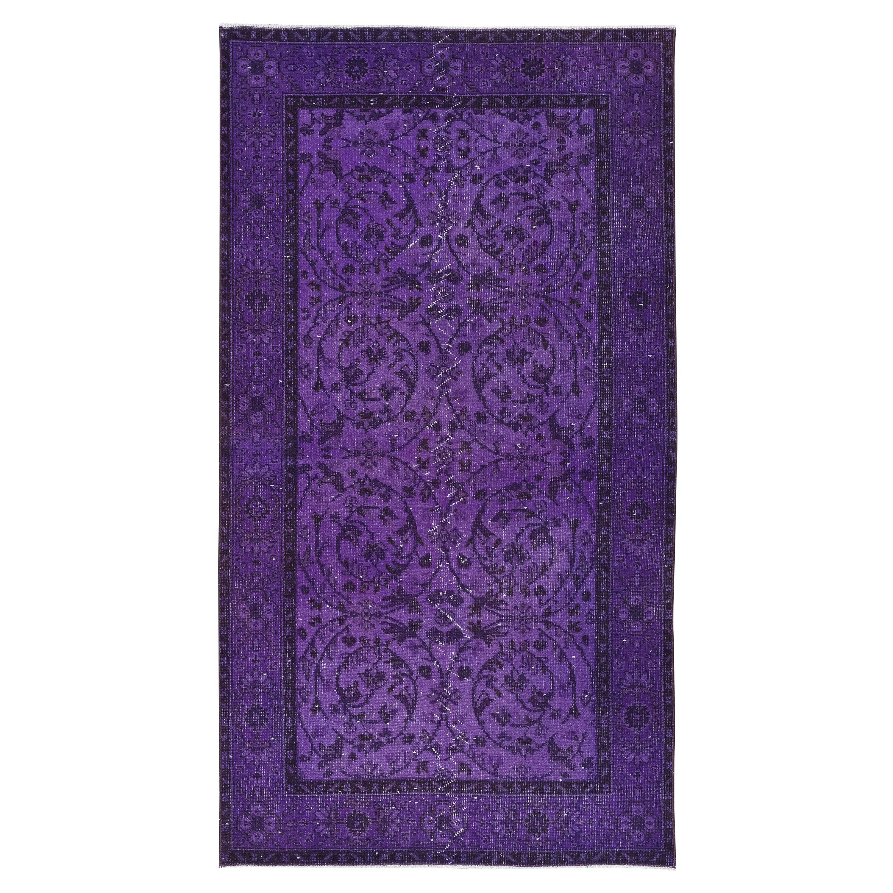 3.8x6.8 Ft Hand Knotted Modern Violet Purple Small Rug from Isparta, Turkey For Sale