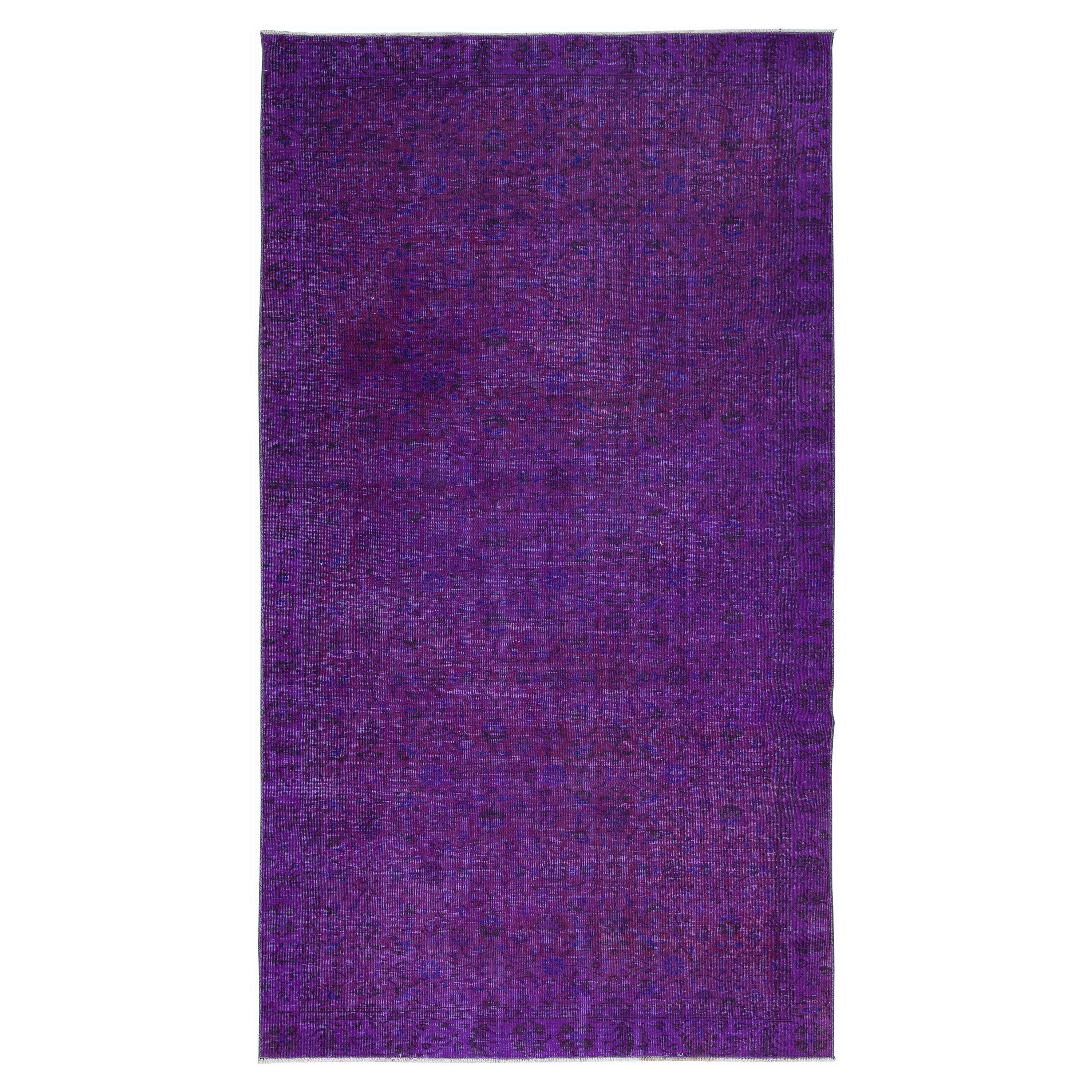 5.3x8.6 Ft Dark Purple Handmade Room Size Area Rug. Modern Floral Turkish Carpet