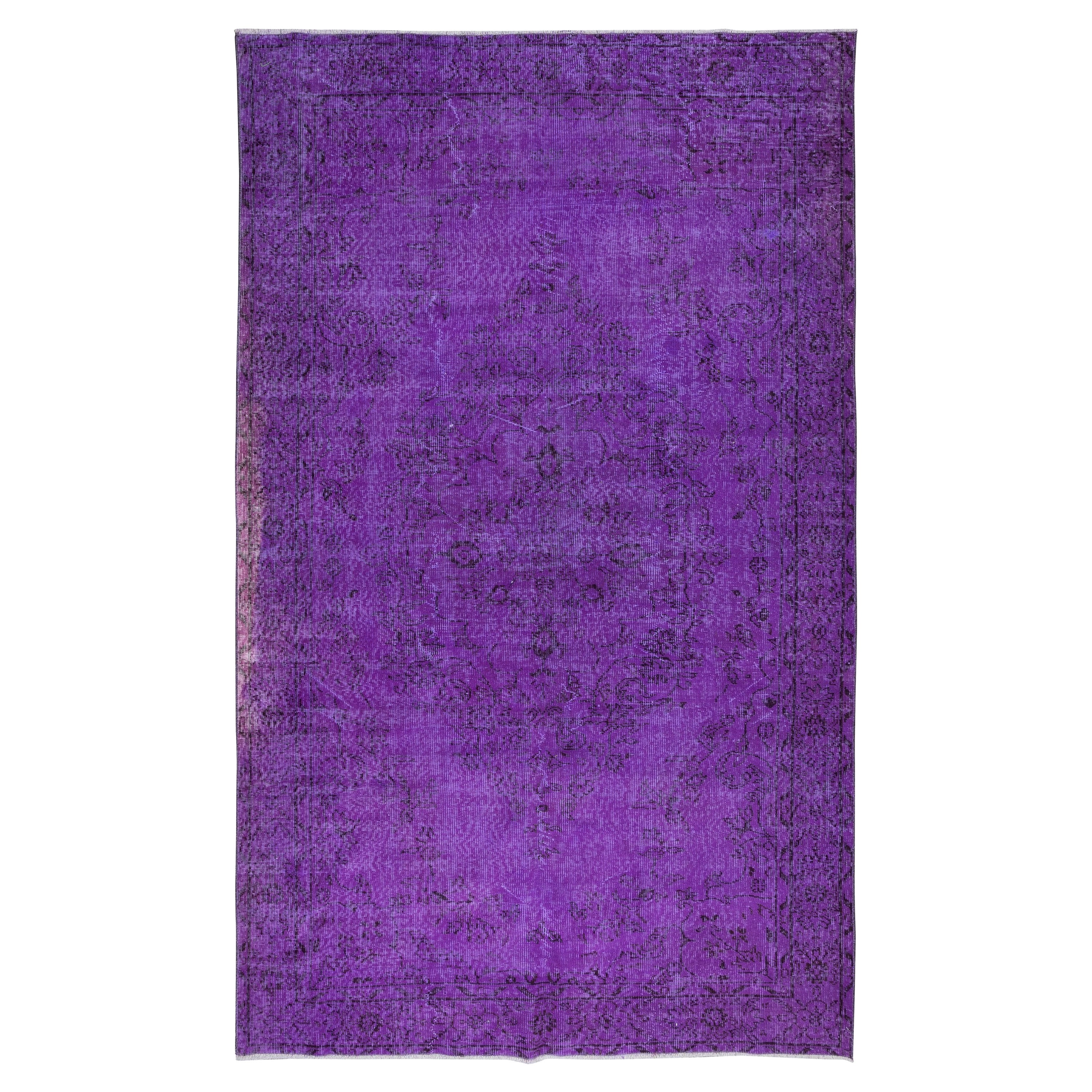 5.8x9.6 Ft Dekorativer lila Teppich für modernes Interieur, handgeknüpft in der Türkei