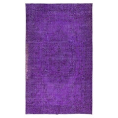 Vintage 5.8x9.6 Ft Decorative Purple Area Rug for Modern Interior, Handknotted in Turkey