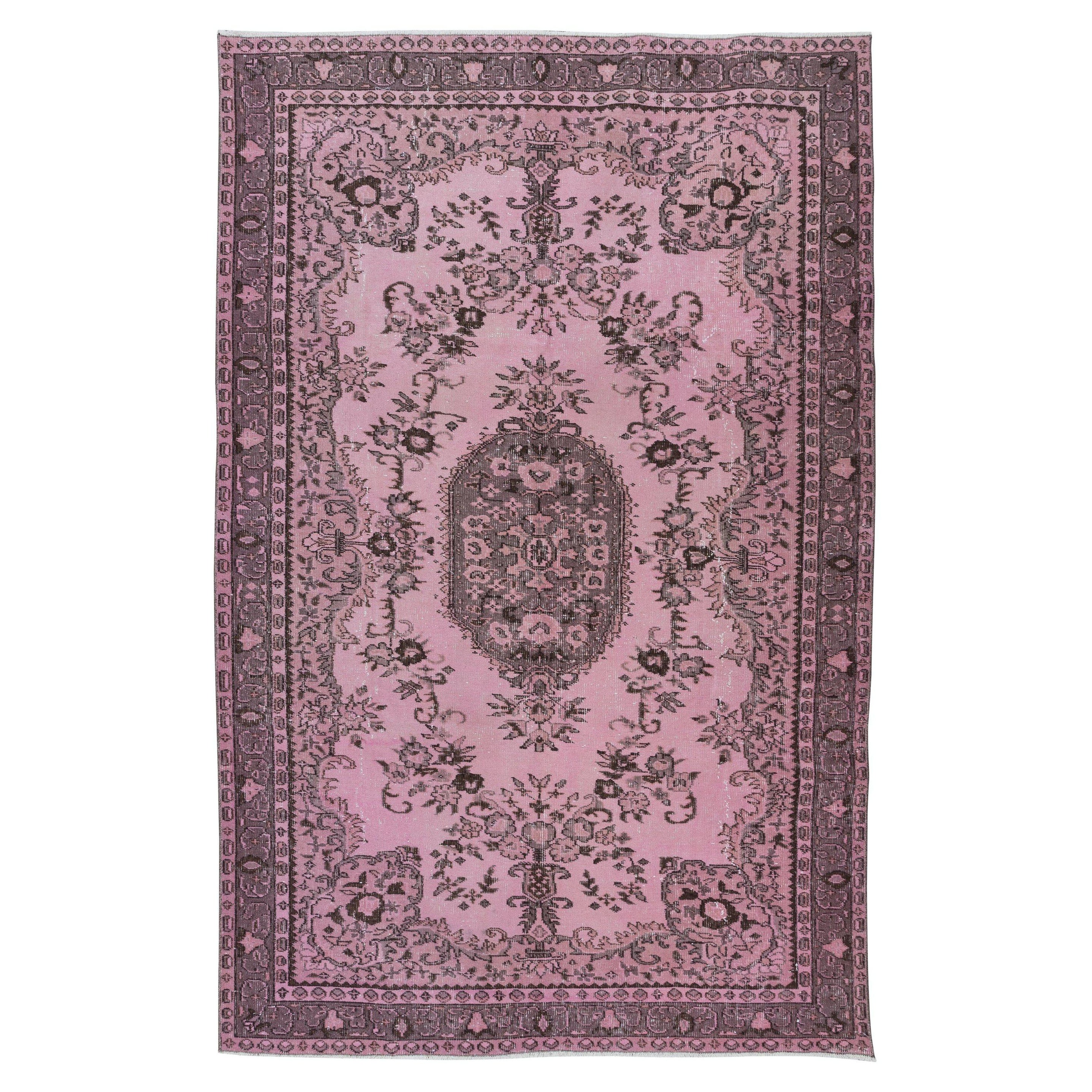5.6x8.6 Ft Pink Area Rug for Modern Interior, Handmade Turkish Decorative Carpet