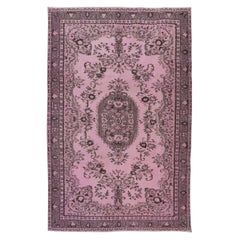 Vintage 5.6x8.6 Ft Pink Area Rug for Modern Interior, Handmade Turkish Decorative Carpet