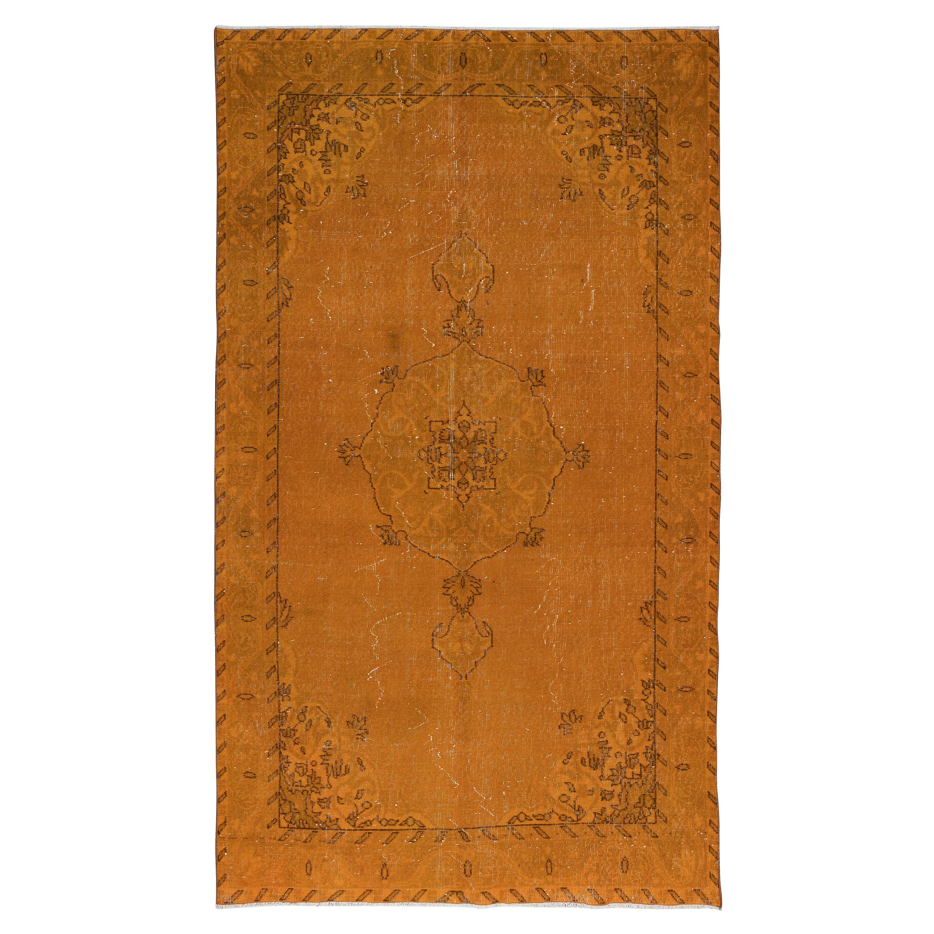 5.3x9 Ft Authentic Orange Rug for Modern Interiors, Handmade Anatolian Carpet