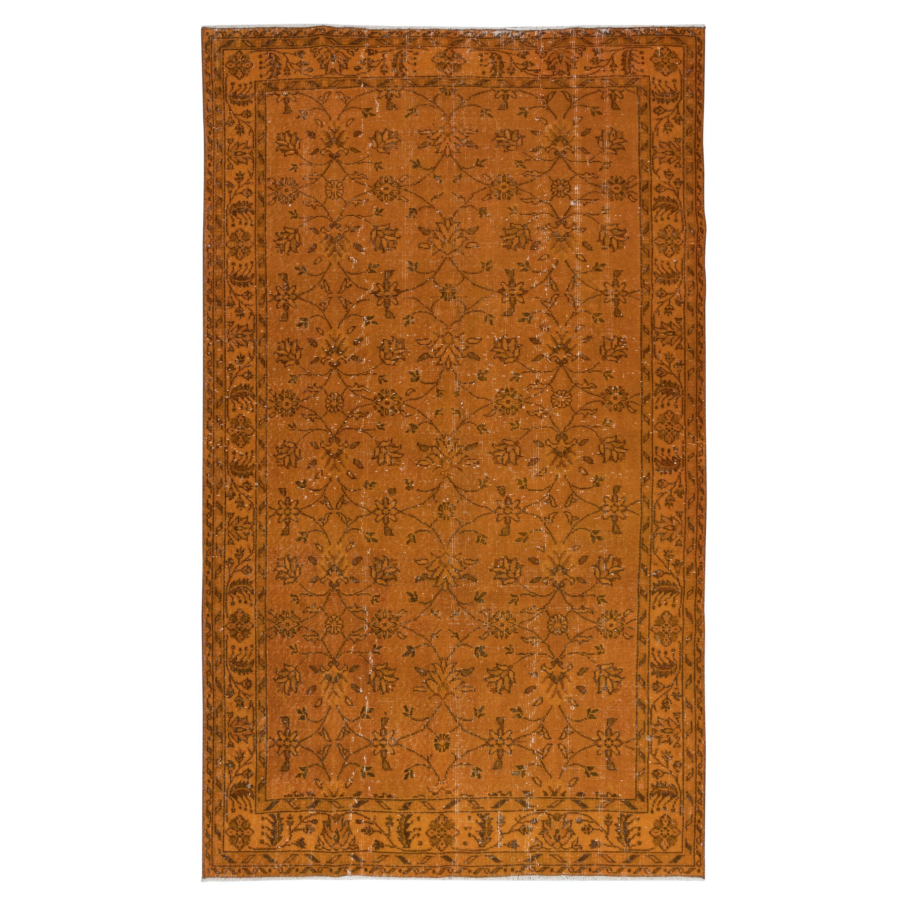 4x9,4 Ft Handgefertigter Teppich mit floralem All-Over-Design, orangefarbener türkischer Teppich im Angebot