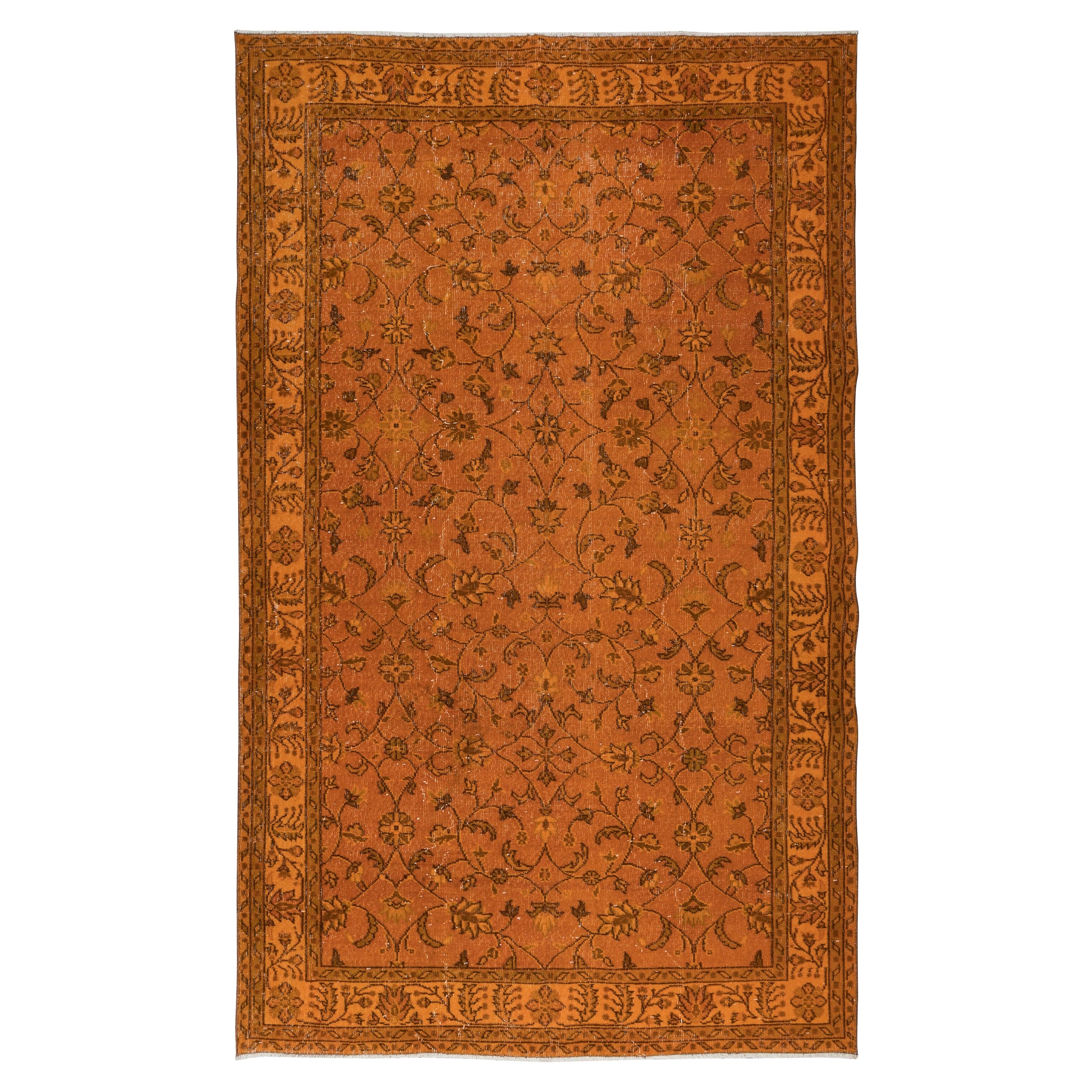 6x9.8 Ft Hand-Made Turkish Area Rug in Orange, Modern Floral Design Carpet For Sale
