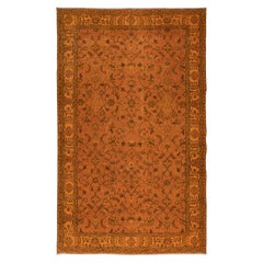 Vintage 6x9.8 Ft Hand-Made Turkish Area Rug in Orange, Modern Floral Design Carpet