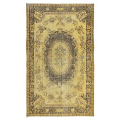 5.8x9.6 Ft Classic Aubusson Inspired Handmade Turkish Rug in Soft Yellow & Brown