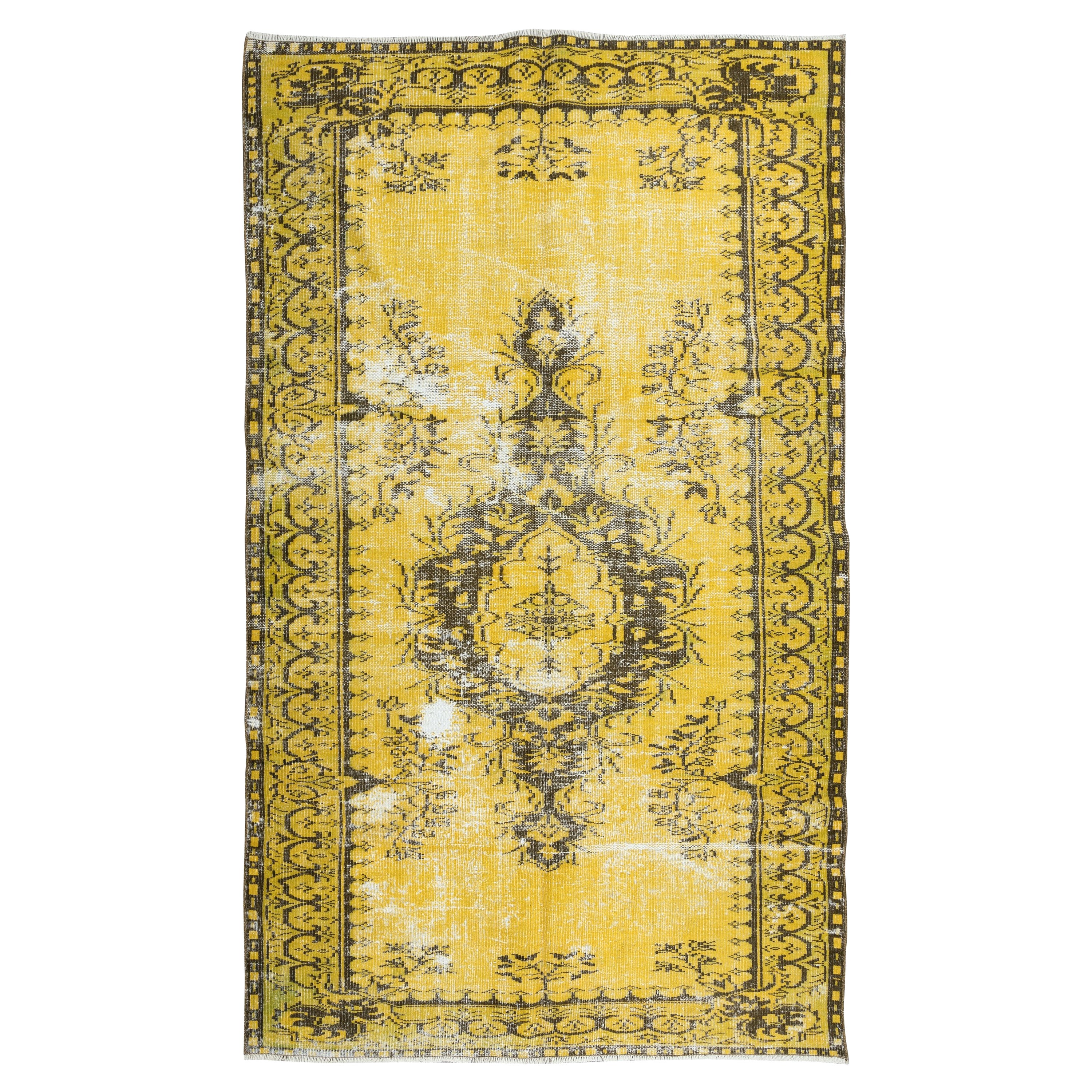 5.4x8.7 Ft Yellow Rug for Modern Interiors, Hand Knotted in Central Anatolia For Sale