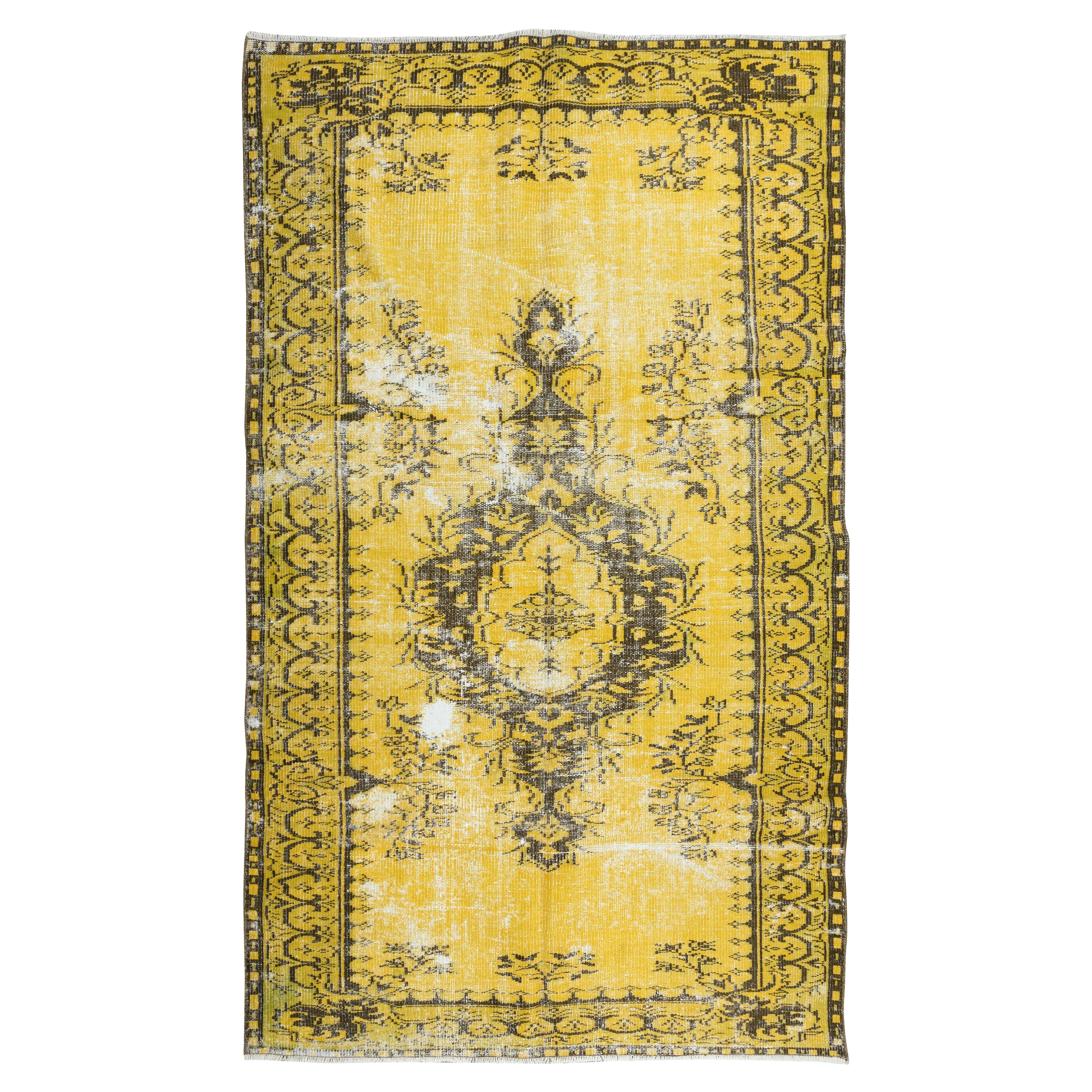 Alfombra amarilla desgastada para interiores modernos, hecha a mano en Turquía en venta