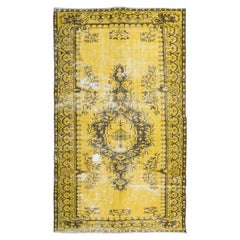 5.4x8.7 Ft Yellow Rug for Modern Interiors, Hand Knotted in Central Anatolia