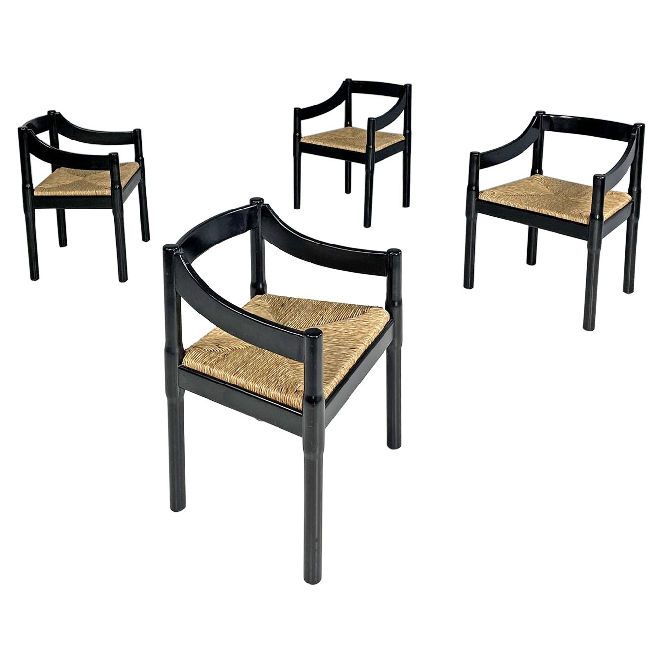 Italian modern black wood chairs Carimate by Vico Magistretti for Cassina, 1970s