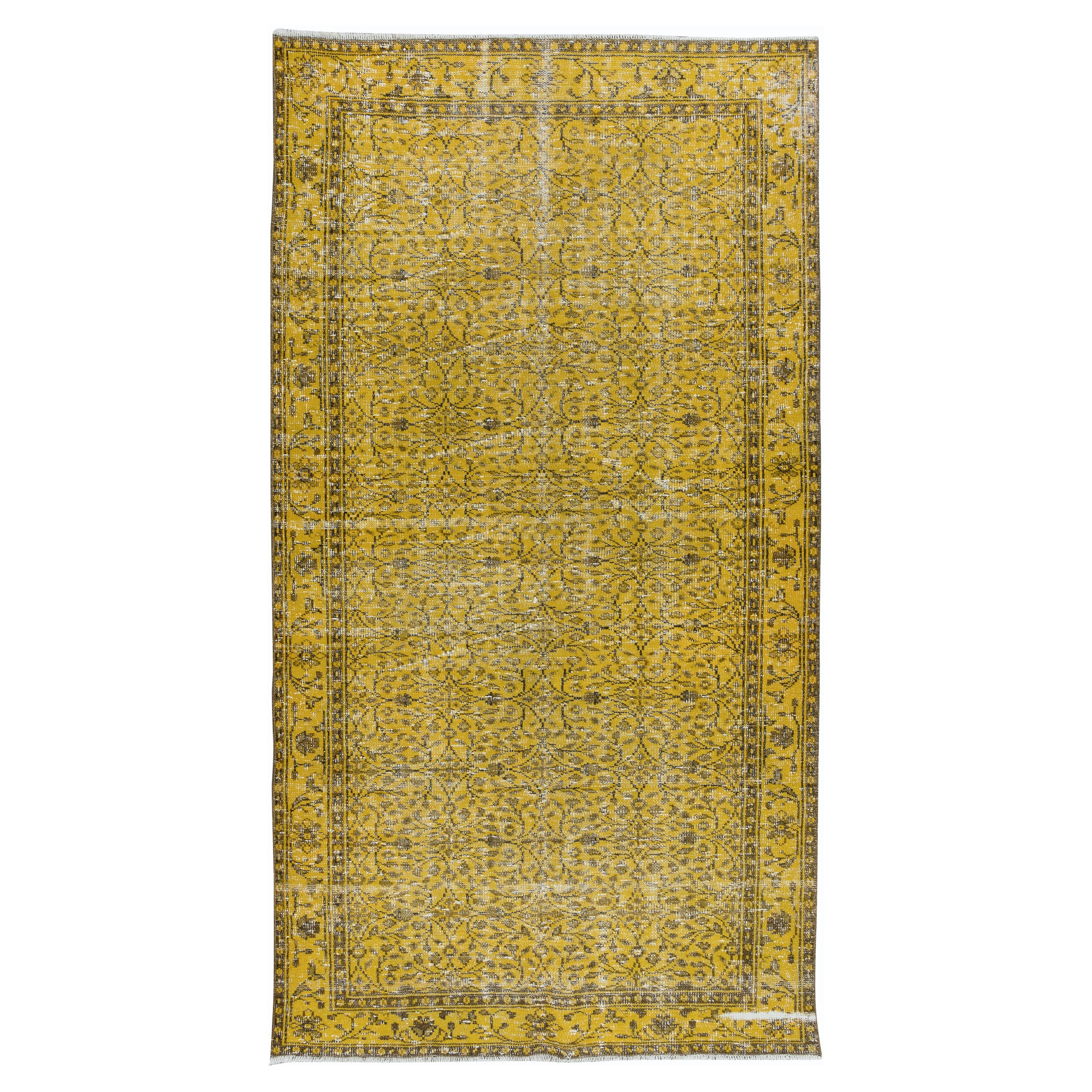 5x9.3 Ft Yellow Floral Rug for Modern Interior, Hand Knotted in Central Anatolia