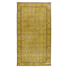 Vintage 5x9.3 Ft Yellow Floral Rug for Modern Interior, Hand Knotted in Central Anatolia