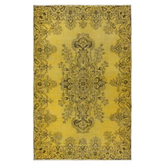 6x9.5 Ft Yellow Handmade Area Rug for Modern Interiors, Vintage Turkish Carpet