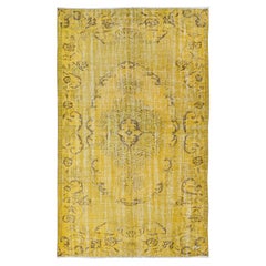Vintage 5.4x8.6 Ft Upcycled Handmade Turkish Area Rug, Yellow Over-Dyed Wool Carpet