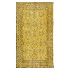5x8.6 Ft Upcycelter handgefertigter türkischer geblümter Teppich mit Blumenmuster, gelber Over-Dyed-Teppich