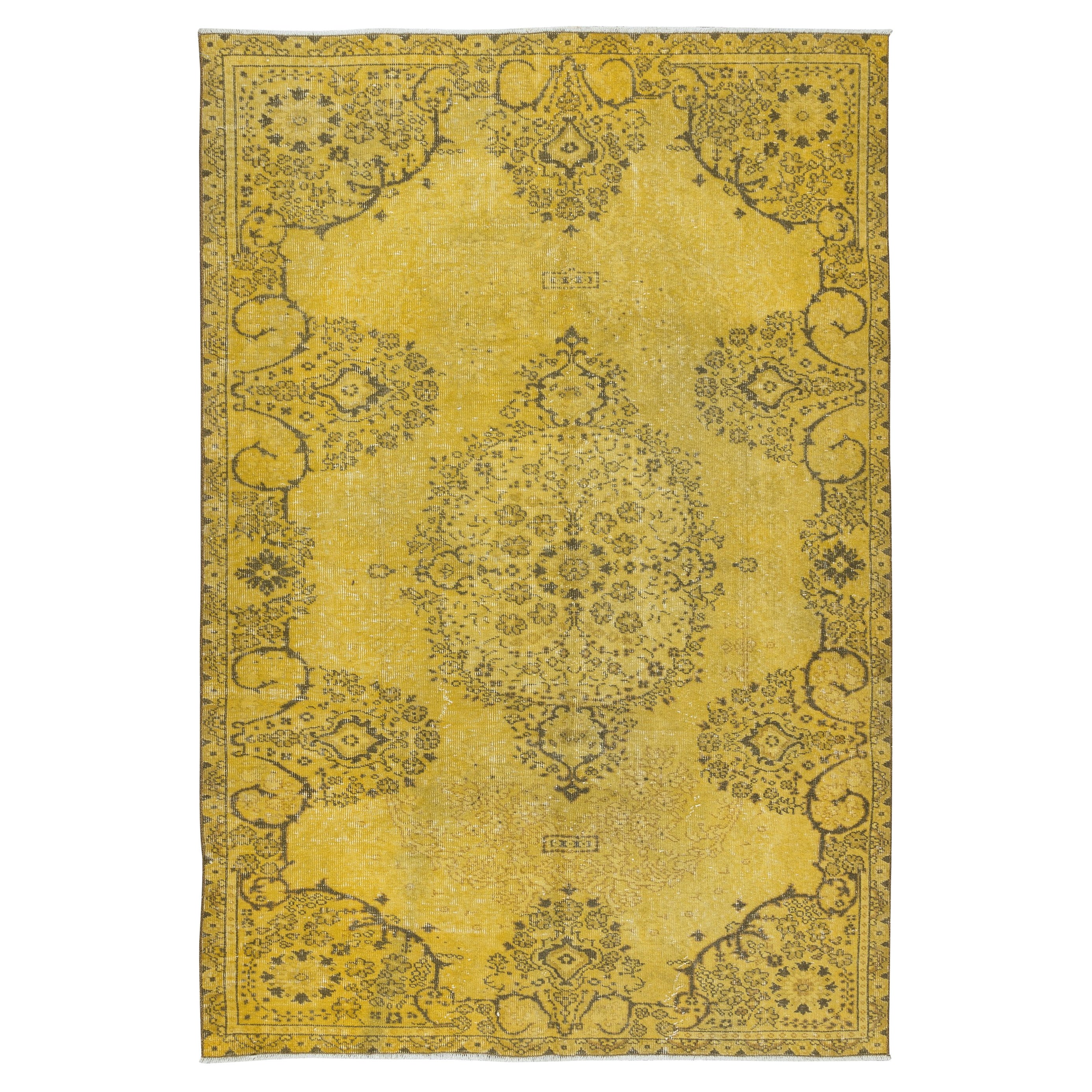 5.5x8 Ft Upcycled Handmade Turkish Area Rug, Contemporary Yellow OverDyed Carpet