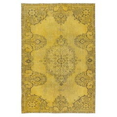 5.5x8 Ft Upcycled Handmade Turkish Area Rug, Contemporary Yellow OverDyed Carpet