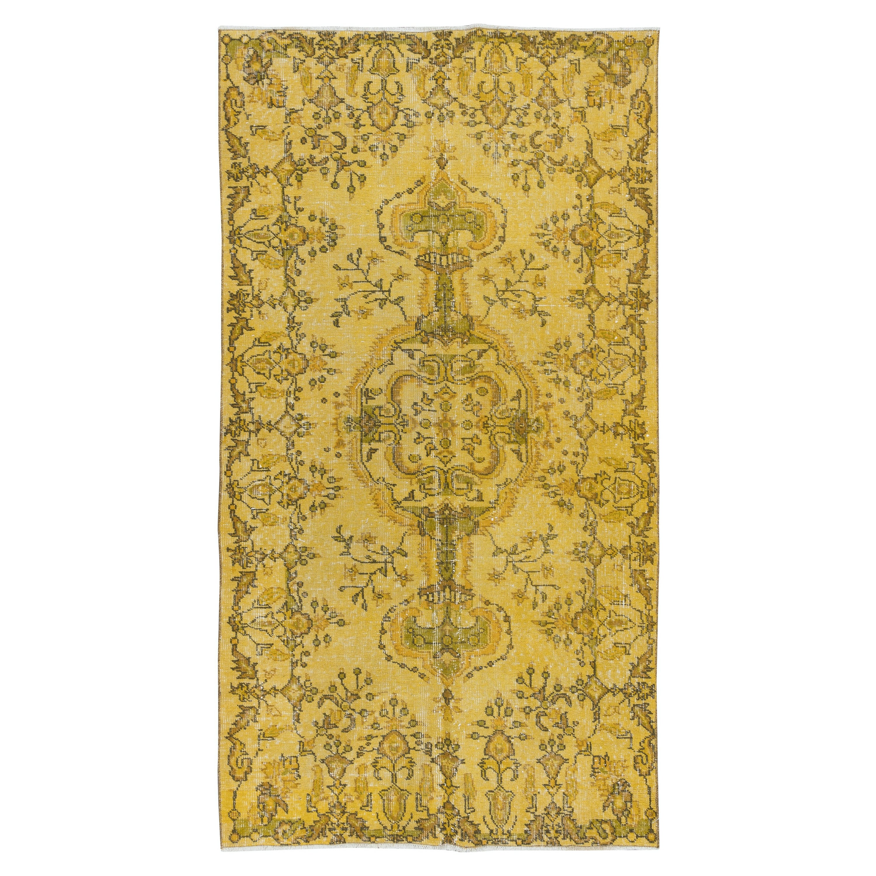 3.7x6.6 Ft Modern Handmade Turkish Accent Rug Decorative Yellow Over-Dyed Carpet For Sale