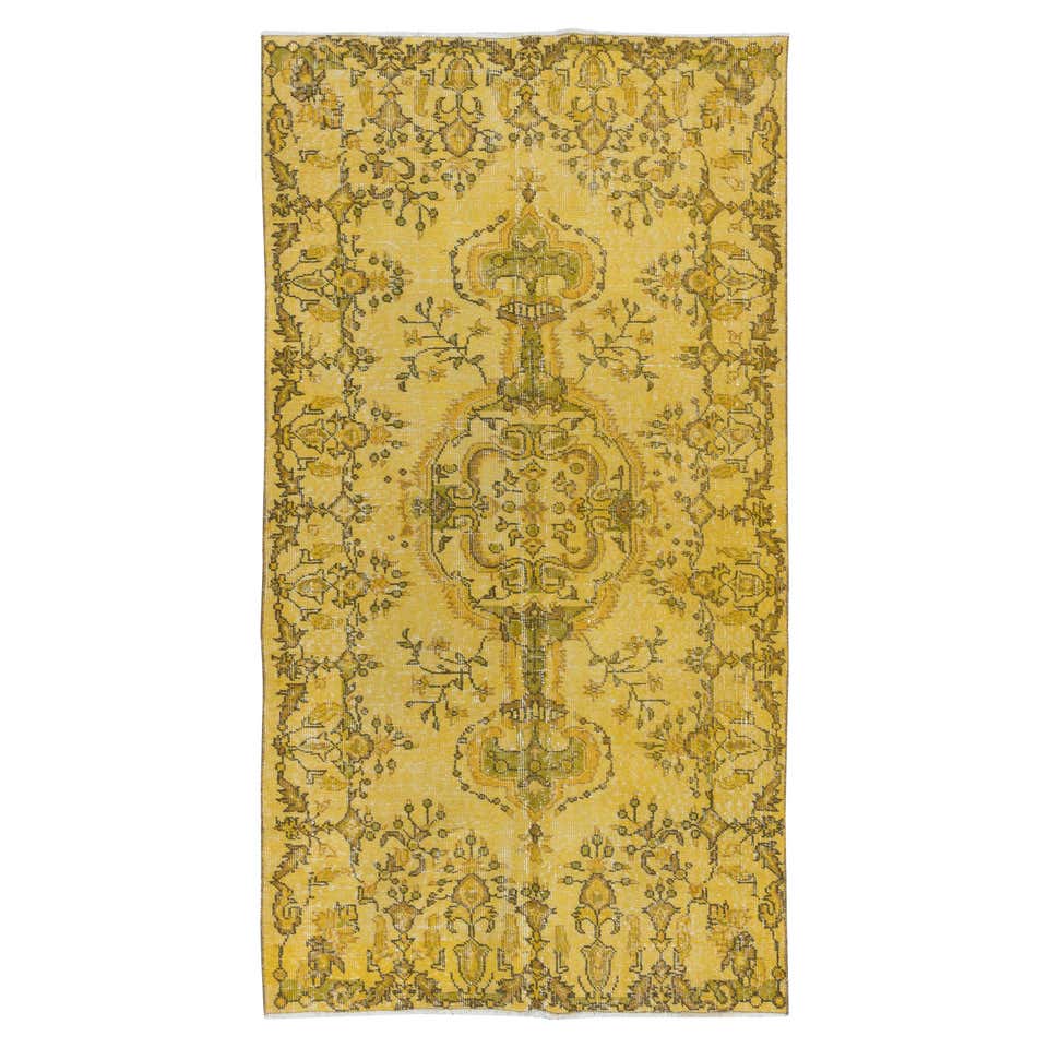 6x9.5 Ft Yellow Handmade Area Rug for Modern Interiors, Vintage Turkish ...