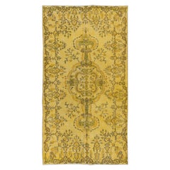 3.7x6.6 Ft Moderner handgefertigter türkischer Akzent-Teppich Dekorativer gelber Over-Dyed-Teppich