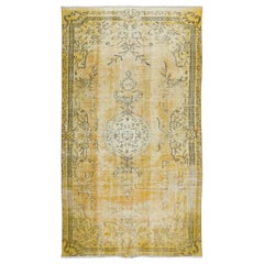 5.3x9 Ft Distressed Handmade Turkish Modern Rug in Yellow, Woolen Floor Covering (tapis de sol en laine)