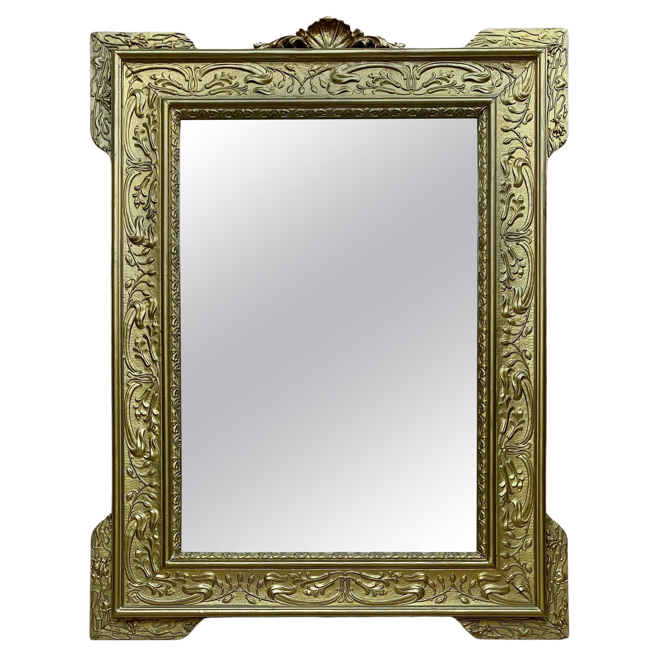 Rectangular Gold Hand Carved Wooden Mirror, 1960 For Sale