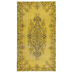 4x7 Ft Authentic Handmade Turkish Rug Over-Dyed in Yellow, Vintage Carpet (tapis vintage)