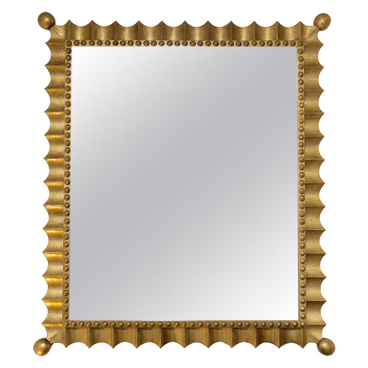 Gold-patinated Scalloped Wall Mirror, Mid-20th Century For Sale