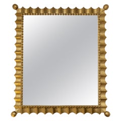 Vintage Gold-patinated Scalloped Wall Mirror, Mid-20th Century