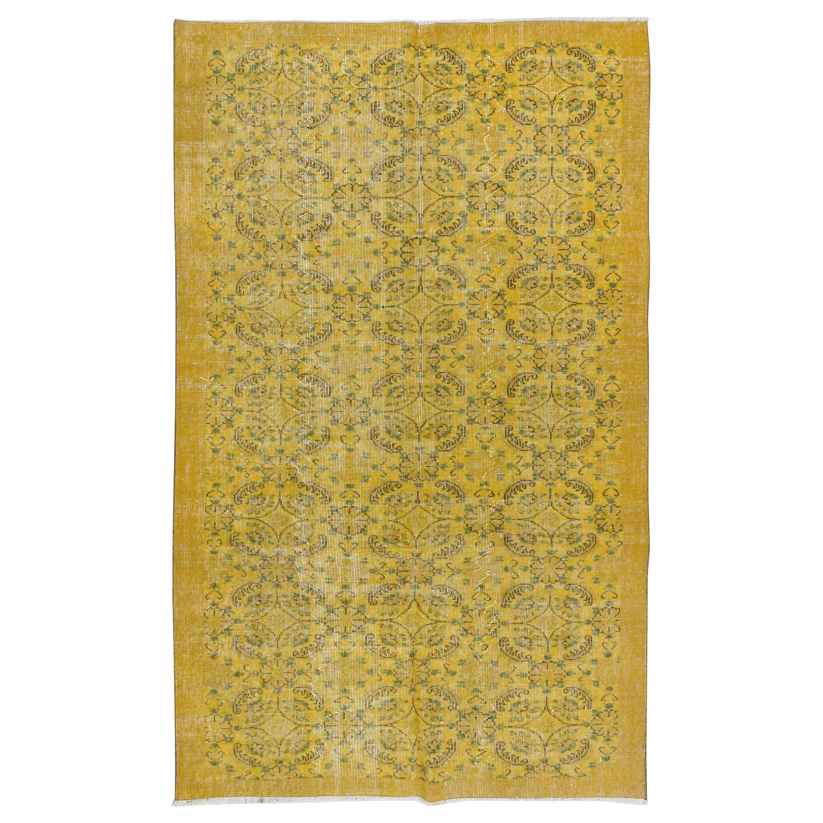 5.3x8.5 Ft Handmade Turkish Area Rug in Yellow, Great for Modern Interiors