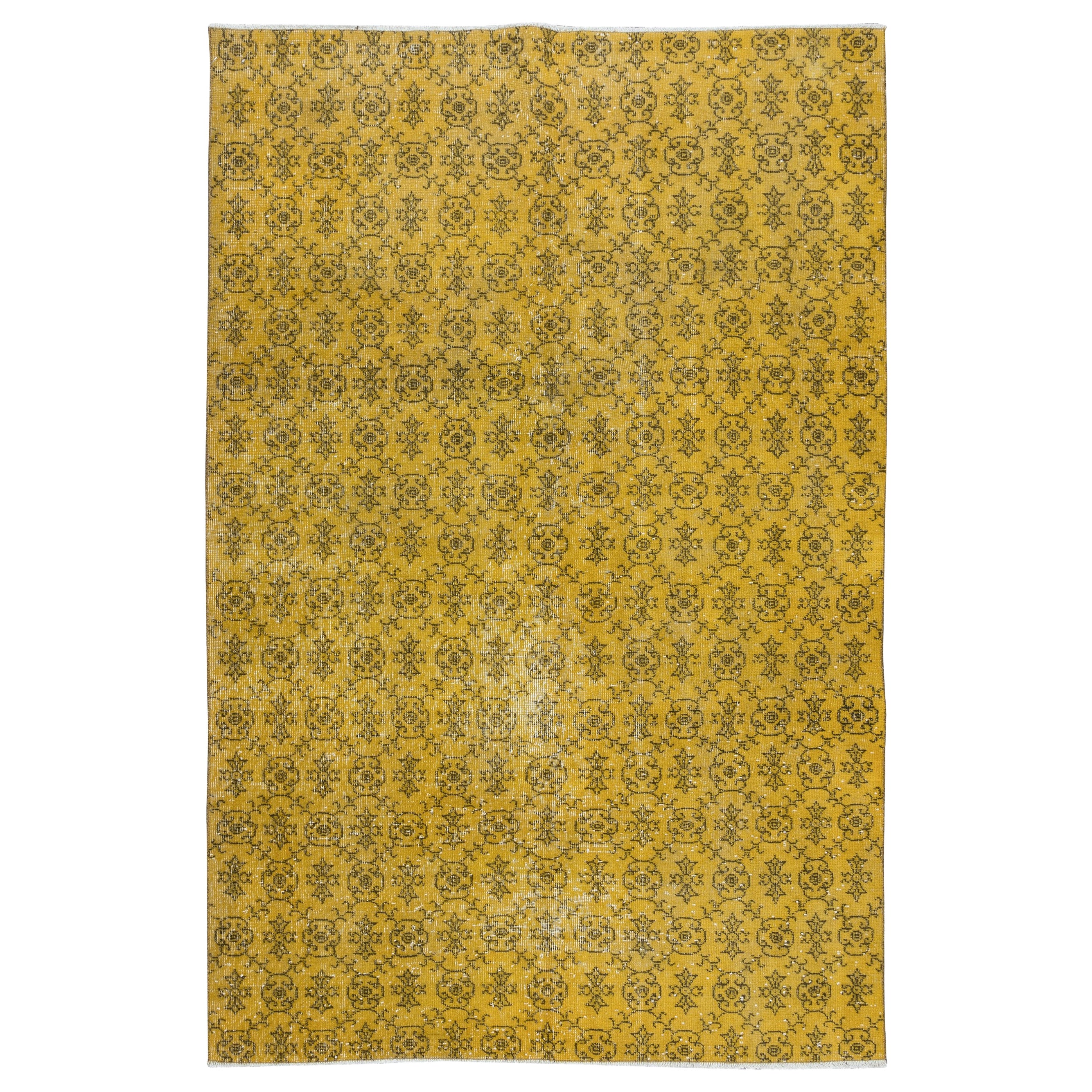 5x7.7 Ft Modern Handmade Turkish Rug with Brown Florals & Yellow Background For Sale