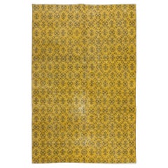 5x7.7 Ft Modern Handmade Turkish Rug with Brown Florals & Yellow Background