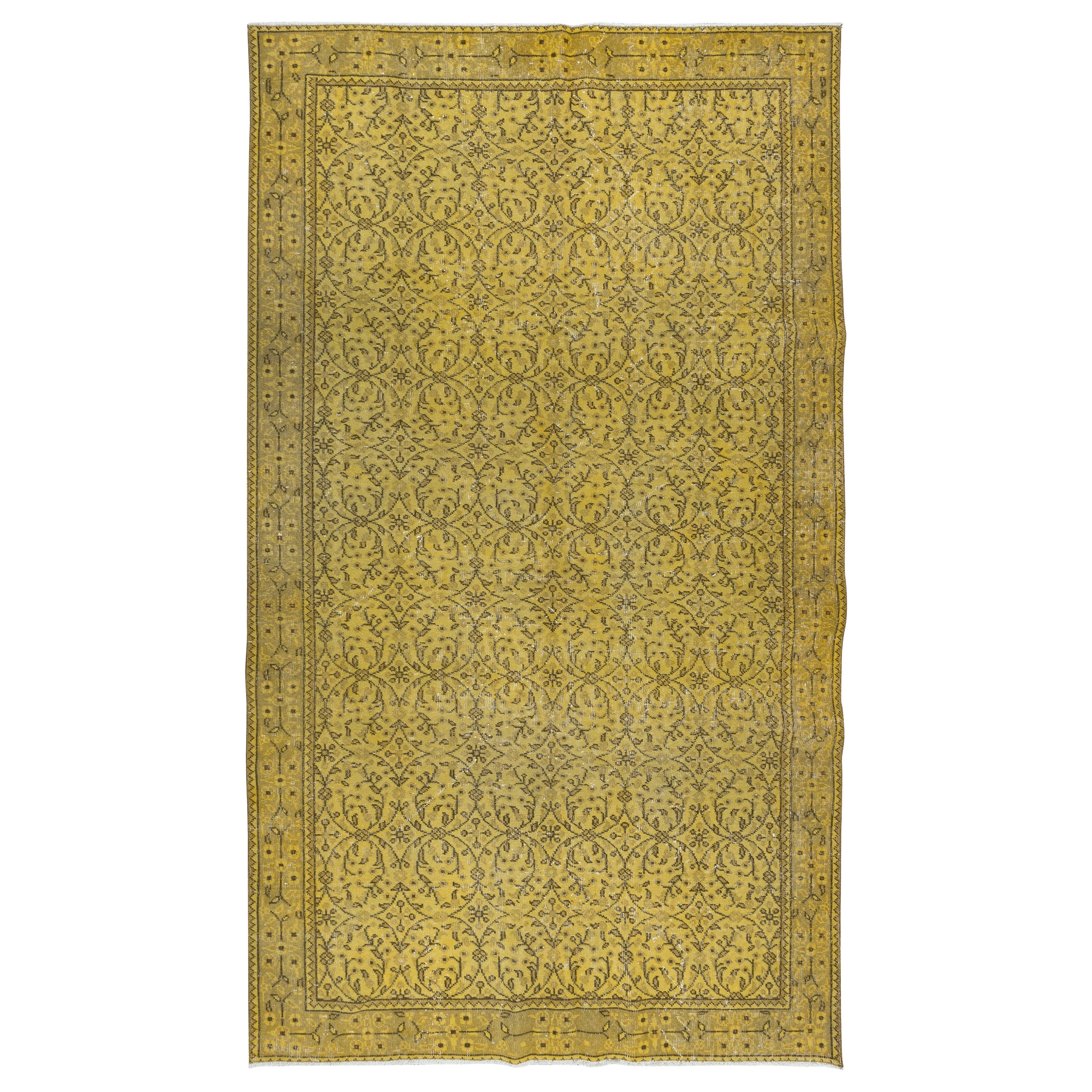 5.4x7.7 Ft Modern Handmade Turkish Rug with Brown Patterns Yellow Background For Sale