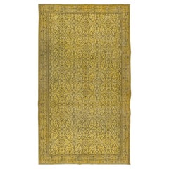 Vintage 5.4x7.7 Ft Modern Handmade Turkish Rug with Brown Patterns Yellow Background