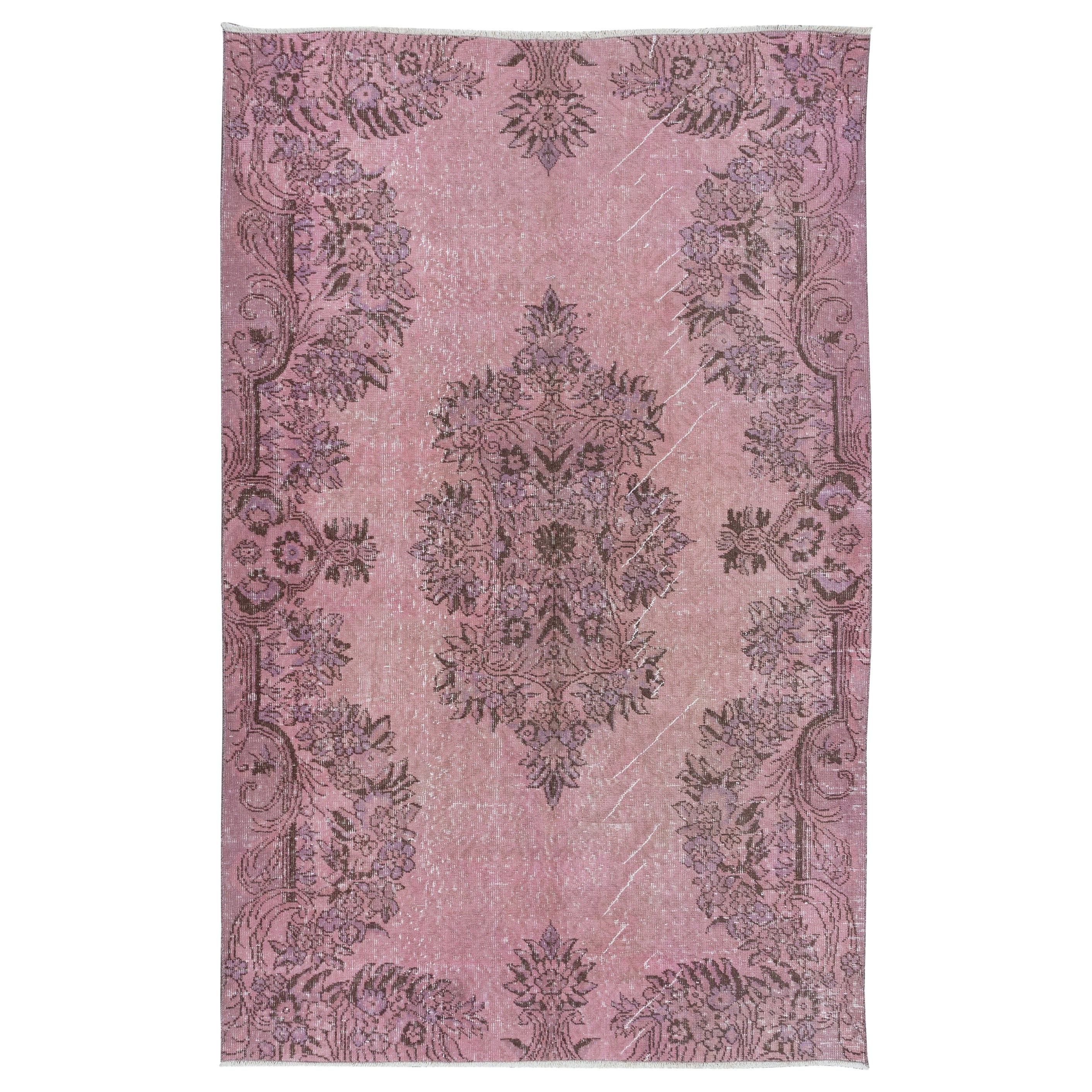 5x7.7 Ft Soft Pink Handmade Area Rug, Room Size Modern Turkish Wool Carpet For Sale