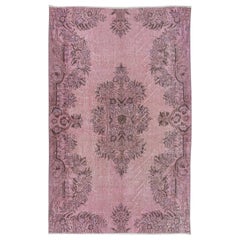 Vintage 5x7.7 Ft Soft Pink Handmade Area Rug, Room Size Modern Turkish Wool Carpet