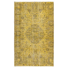 5.4x8.6 Ft Decorative Handmade Turkish Area Rug in Yellow with Medallion Design