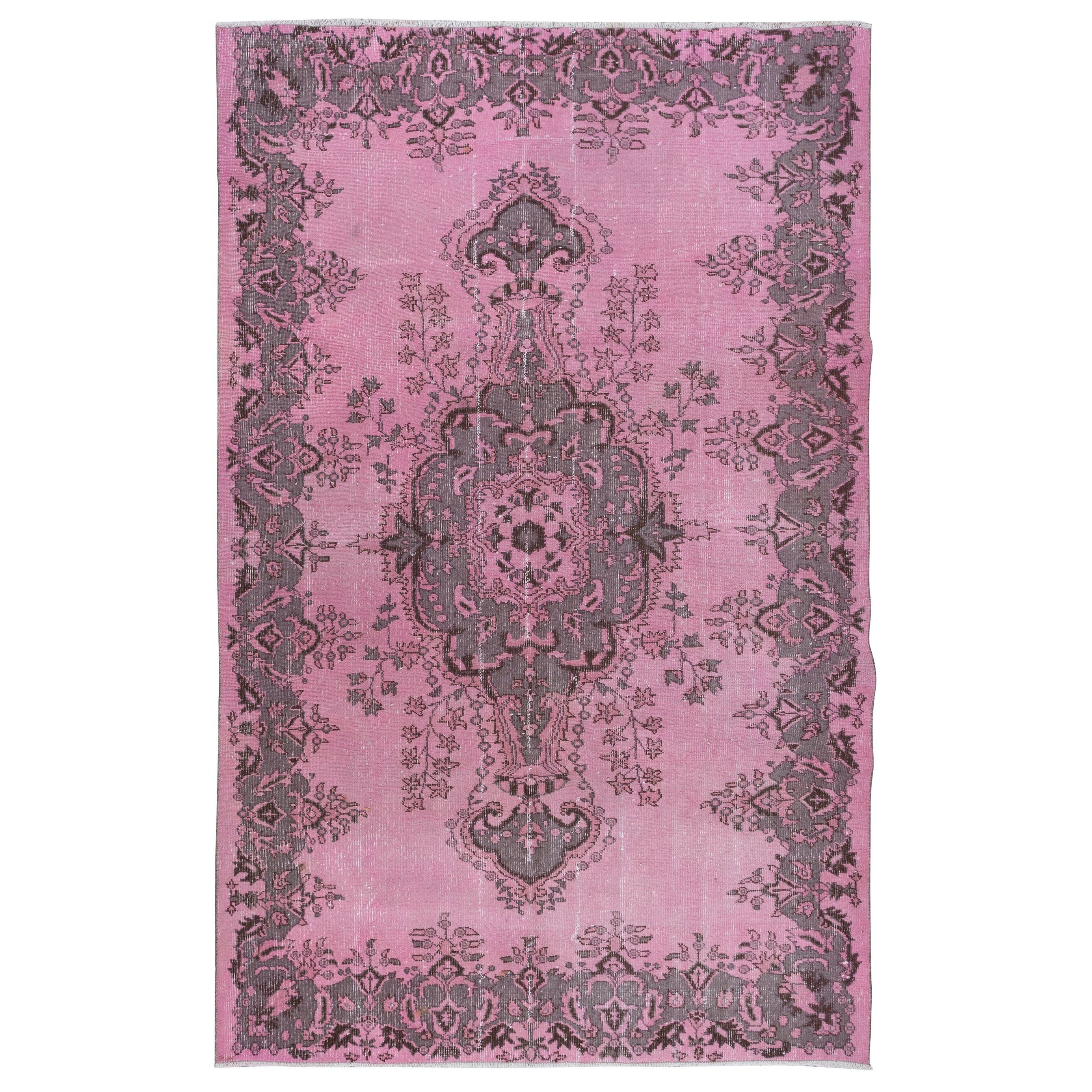 Moderner 6x9,4 Ft moderner Teppich in Rosa & Grau, handgefertigter türkischer Wollteppich im Angebot