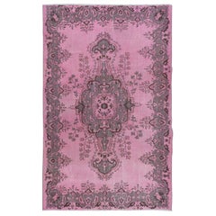 Vintage 6x9.4 Ft Modern Area Rug in Pink & Gray, Handmade Turkish Wool Carpet